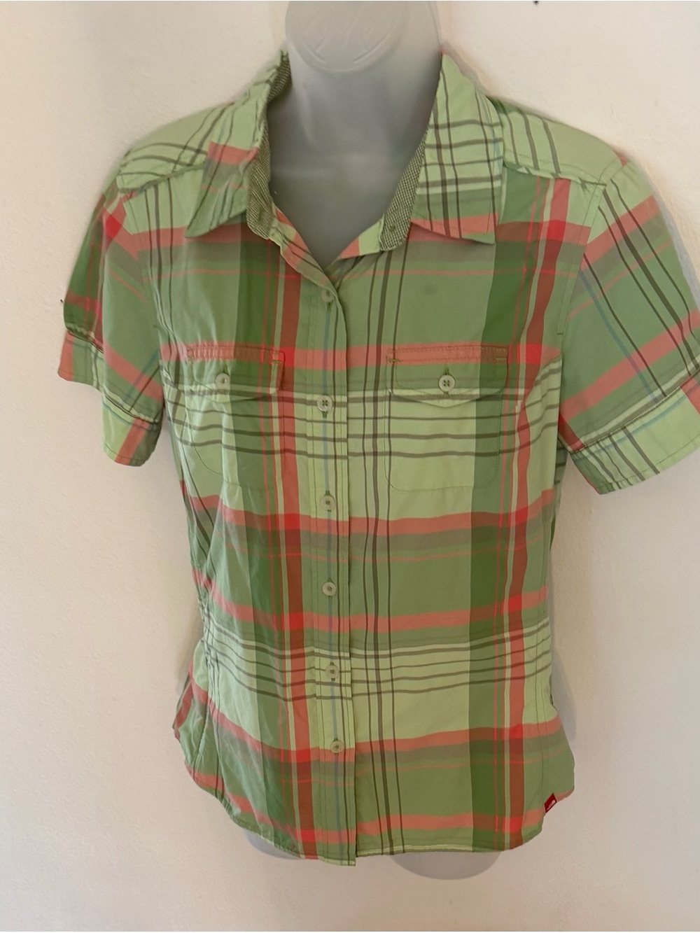 The North Face Green Plaid Short Sleeve Button-Down Shirt